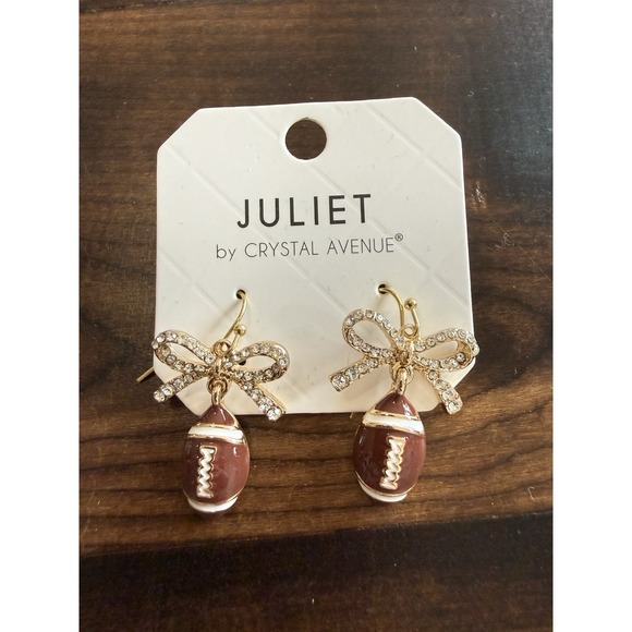 Crystal Avenue Jewelry - Juliet Crystal Avenue Football Bow Dangle Earrings Rhinestone Game Day Jewelry